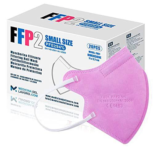 20 Mascarillas FFP2/KN95 Rosa Talla Pequeña Small Homologadas Certificación CE sin Válvula de 4 Capas