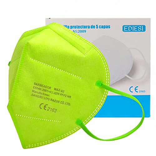 EDIESI Mascarilla FFP2 Homologada 5 capas Protección Respiratoria pack 10 unidades Verde CE 2163 EN 149:2001+A1:2009