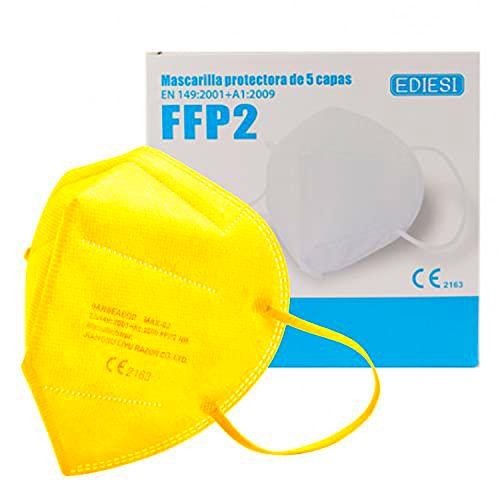 EDIESI Mascarilla FFP2 Homologada 5 capas Protección Respiratoria pack 10 unidades Amarillo CE 2163 EN 149:2001+A1:2009