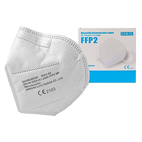 EDIESI Mascarilla FFP2 Homologada 5 capas Protección Respiratoria pack 10 unidades Blanco CE 2163 EN 149:2001+A1:2009