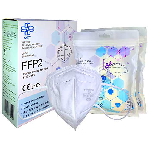 QZY - Mascarilla FFP2 Caja De 10 Mascarillas Certificado CE Con ​​banda elástica y pieza nasal ajustable 5 capas de filtración