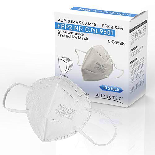 AUPROTEC 10x Mascarilla FFP2 Aupromask AM-101 certificado UE CE 0598 EN149:2001+A1:2009 mascarilla protección bucal 5 capas de tela no tejida DERMATEST 01/2021 *Muy bien* embalado individualmente