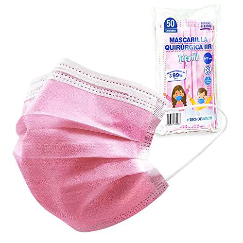 TECNOL Mascarilla INFANTIL Rosa Quirúrgica IIR - 1a Fábrica Española ISO Sanitaria AENOR