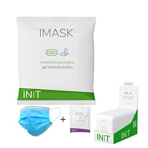 IMASK 60 Mascarillas Quirurgicas y 60 Monodosis de Gel Hidroalcoholico Embolsadas Individualmente