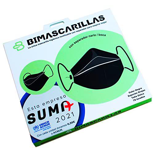 Bimascarillas - Mascarilla reutilizable de tela negra con separador para respirar mejor