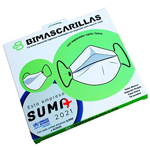 Bimascarillas - Mascarilla reutilizable de tela blanca con separador para respirar mejor