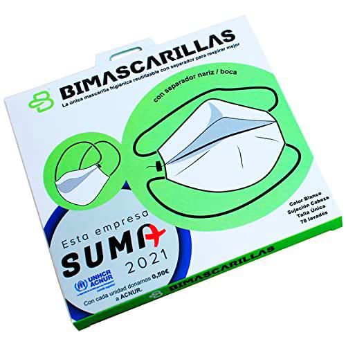 Bimascarillas - Mascarilla reutilizable de tela blanca con separador para respirar mejor