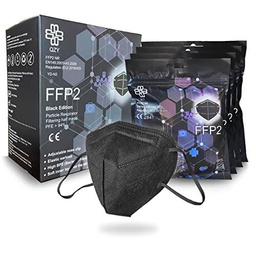 QZY Máscara FFP2 Negro Black Edition Caja 20 piezas Homologadas CE Certificado EN149 con elásticos y clip nasal adaptable 5 capas de filtración