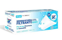 3F Máscara, caja de 25, certificado FFP2, 100% Made in Europe (Italia)