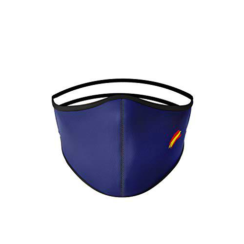 Mascarilla higiénica de tela azul, reutilizable, lavable con bandera de España