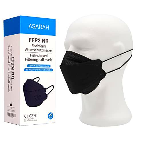 ASARAH Máscaras FFP2 negras Compatible con máscara de respirador KF94 Certificado CE 0370 de la UE EN149: 2001 + A1: 2009 facial de protección contra el polvo 20 piezas empaquetadas individualmente