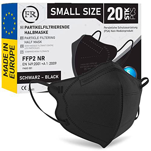 20x Mini FFP2 Talla S [MADE IN EUROPE] - Máscara Negra FFP2 Certificada CE Desde Europa Según EN149:2001+A:2009