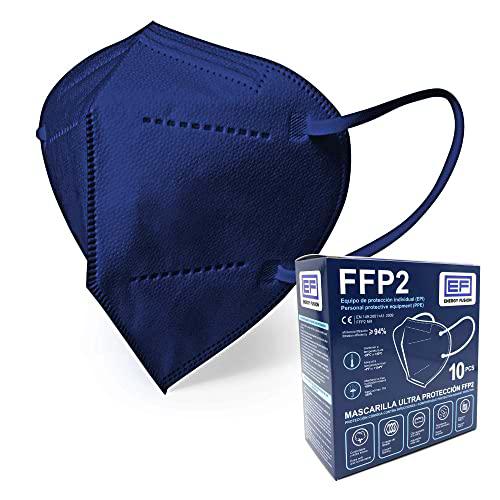 Mascarilla FFP2 Azul,10 unidades, Ultraproteccion Certificado Oficial CE (10-Blue)