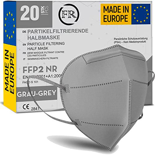 FiRiO® 20x Mascarillas FFP2 Gris [MADE IN EUROPE] - Mascarillas FFP2 Homologadas Gris CE EN149:2001+A:2009