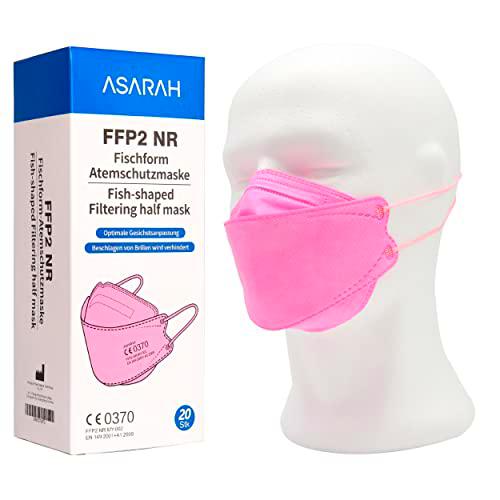 ASARAH Máscaras FFP2 rosa Compatible con máscara de respirador KF94 Certificado CE 0370 de la EU EN149: 2001 + A1: 2009 facial de protección contra el polvo 20 piezas envasadas individualmente