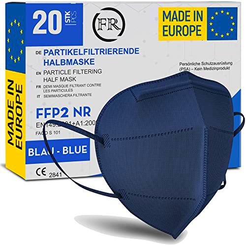 FiRiO® 20x Mascarillas FFP2 Azul [MADE IN EUROPE] - Mascarillas FFP2 Homologadas Azul CE EN149:2001+A:2009