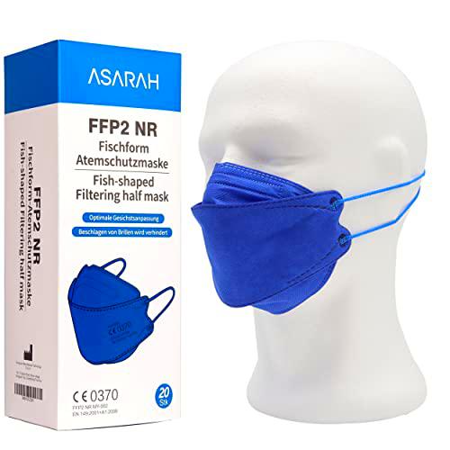 ASARAH Máscaras FFP2 azul Compatible con máscara de respirador KF94 Certificado CE 0370 de la EU EN149: 2001 + A1: 2009 de protección bucal contra el polvo 20 piezas empaquetadas individualmente