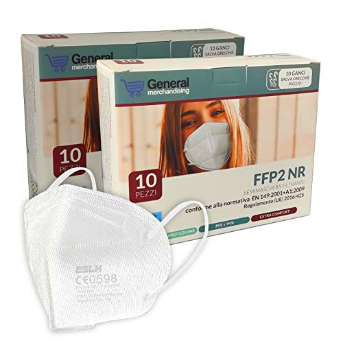 20 Mascarillas Faciales FFP2 ESLH con certificación CE PFE ≥94 % | Mascarilla FFP2 certificada CE para adultos | Sellado individualmente con 10 ganchos protectores de oídos… (Blanco)