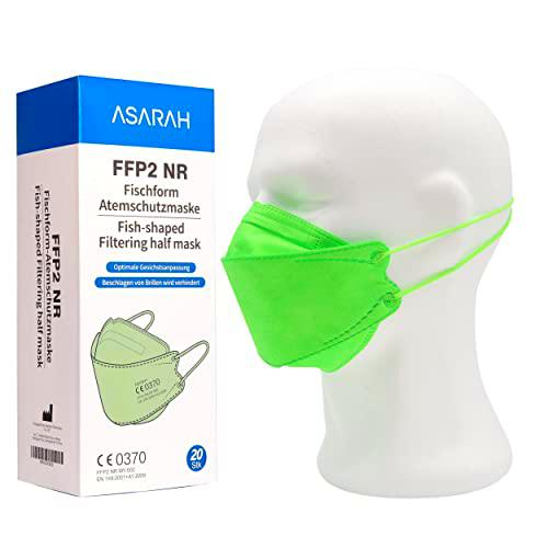 ASARAH Máscaras FFP2 verde Compatible con máscara de respirador KF94 Certificado CE 0370 de la EU EN149: 2001 + A1: 2009 facial de protección contra el polvo 20 piezas empaquetadas individualmente