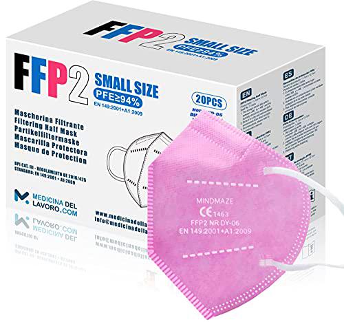 20 Mascarillas FFP2/KN95 Rosa Talla Pequeña Small Homologadas Certificación CE sin Válvula de 4 Capas