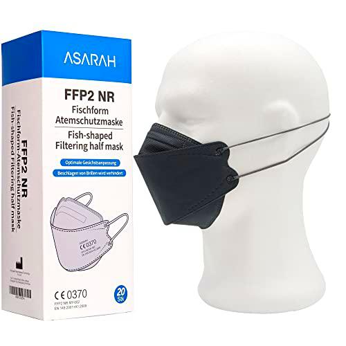 ASARAH Máscaras FFP2 gris Compatible con máscara de respirador KF94 Certificado CE 0370 de la UE EN149: 2001 + A1: 2009 facial de protección contra el polvo 20 piezas envasadas individualmente