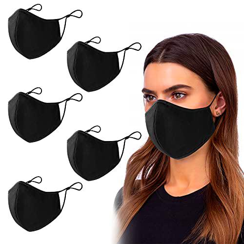 PIPRE Mascarillas Reutilizables de Tela, Pack de 5 Mascarillas de Tela Ajustables con 3 Capas