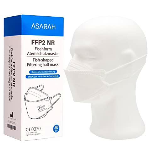 ASARAH Máscaras FFP2 blancas Compatible con máscara de respirador KF94 Certificado CE 0370 de la EU EN149: 2001 + A1: 2009 facial de protección contra el polvo 20 piezas envasadas individualmente