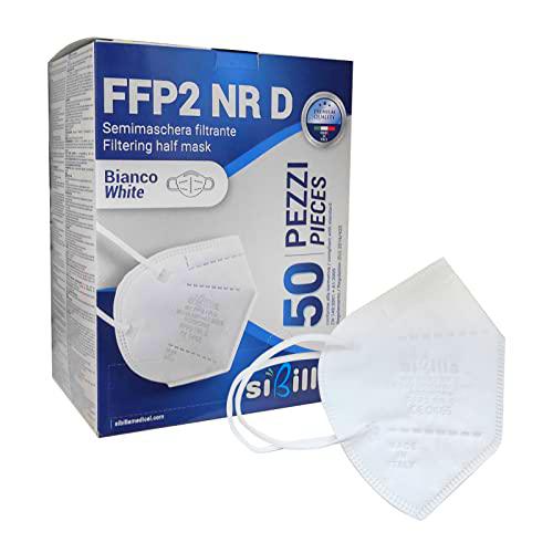 50 uds Máscaras FFP2 Blancas Made in Italy | Mascarilla FFP2 certificada CE 0465 con 5 capas ligeras y cómodas