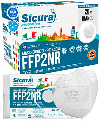 20 Mascarillas Protectoras FFP2 Homologadas con Certificación CE fabricadas en Italia