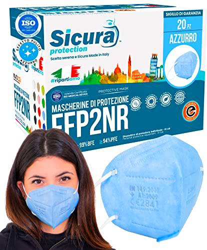 20 Mascarillas FFP2 Homologadas Azul fabricadas en Italia