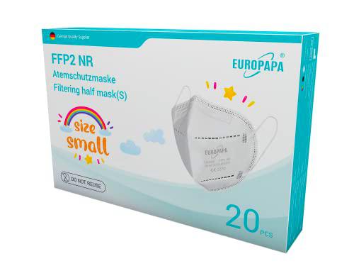 EUROPAPA® 20x FFP2 Mask S en tamaño pequeño Mascarillas faciales Respiradores 5 capas higiénicas empaquetadas individualmente EU 2016/425 (Blanco)