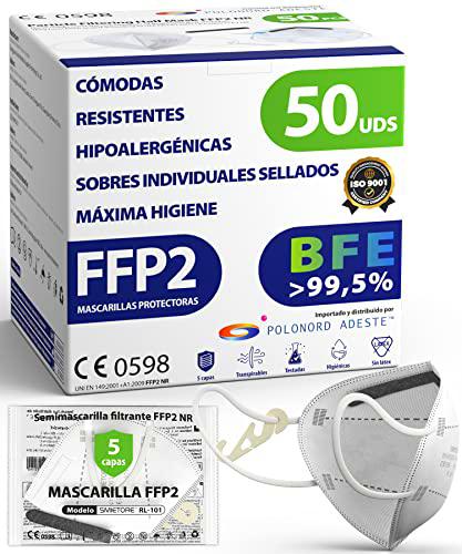 ADESTE - 50 Mascarillas FFP2 Blancas con Certificado CE