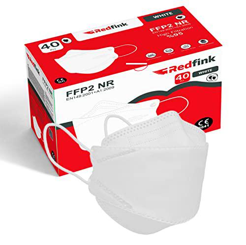 Redfink® 40 máscaras FFP2 con forma de pez blanco, fabricadas en Europa