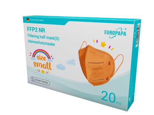 EUROPAPA® 20x FFP2 Mask S En Tamaño Pequeño Mascarillas Respiradoras 5 Capas HigiÉNicas Envasadas Individualmente EU 2016/425 (Naranja)