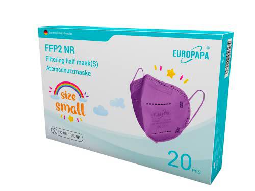 EUROPAPA® 20x FFP2 Mask S En Tamaño Pequeño Mascarillas Faciales Respiradores 5 Capas HigiÉNicas Envasadas Individualmente EU 2016/425 (PÚRpura)