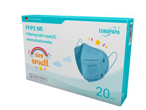 EUROPAPA® 20x FFP2 Mask S En Tamaño Pequeño Mascarillas Faciales Respiradores 5 Capas HigiÉNicas Empaquetadas Individualmente EU 2016/425 (Azul)